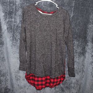Maurice’s Red and Black Buffalo Check Lace-up Top